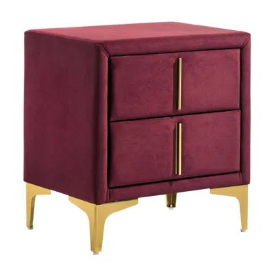 Hivvago Bios 24 Inch Nightstand, 2 Drawers, Red Vegan Faux Leather, Gold Accents