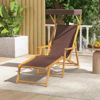 Hivvago Birch Wood Chaise Lounge Chair Foldable Beach Chair With Adjustable Canopy-brown