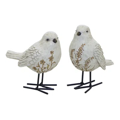 Hivvago Bird Figurine With Carved Floral Design (set Of 2)