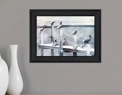 Hivvago Birds On A Pier Black Framed Print Wall Art