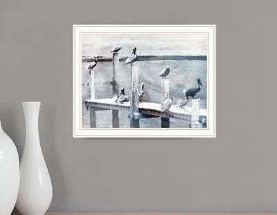 Hivvago Birds On The Pier White Framed Print Wall Art