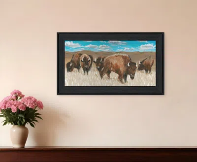 Hivvago Bison Herd Black Framed Print Wall Art In Multi