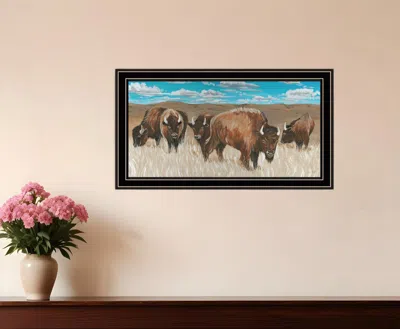 Hivvago Bison Herd Black Framed Print Wall Art