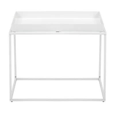 Hivvago Bixy 24 Inch Side End Table, White Tray Top, Open Cubic Metal Frame