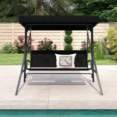 Hivvago Black 3-person Patio Swing With Stand & Canopy