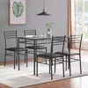 Hivvago Black 5-piece Dining Set With Rectangular Glass-top Table And 4 Chairs In Black