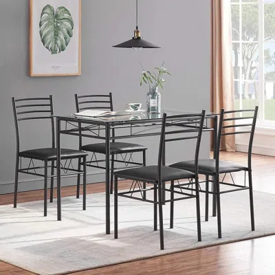 Hivvago Black 5-piece Dining Set With Rectangular Glass-top Table And 4 Chairs