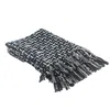 Hivvago Black And Blue Woven Cotton Geometric Throw Blanket In Black