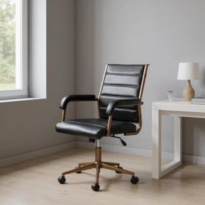 Hivvago Black And Bronze Adjustable Height Faux Leather Swivel Rolling Office Chair