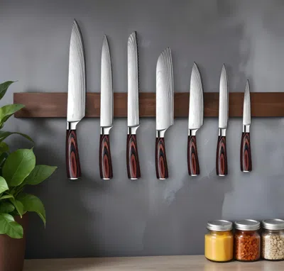 Hivvago Black And Brown Wood Seven Piece Cutlery Set