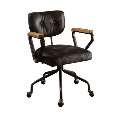 Hivvago Black And Dark Brown Adjustable Swivel Leather Rolling Executive Office Chair