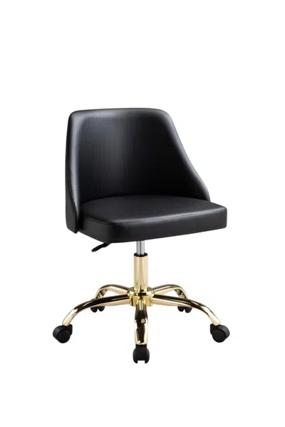 Hivvago Black And Gold Faux Leather Adjustable Height Swivel Rolling Office Chair