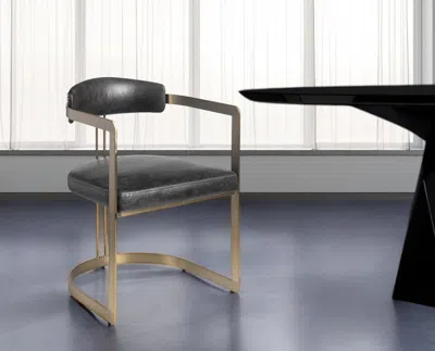 Hivvago Black And Gold Upholstered Leather Open Back Dining Arm Chair