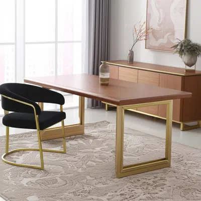 Hivvago Black And Gold Upholstered Velvet Partially Open Back Dining Side Chair In Brown