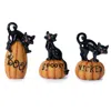 Hivvago Black Cat On Pumpkin Figurine (set Of 3) In Multi