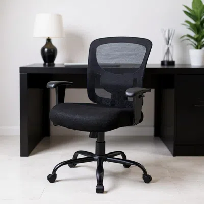 Hivvago Black Fabric Mesh And Steel Adjustable Swivel Rolling Executive Office Chair