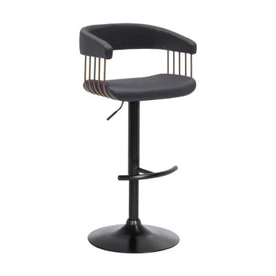 Hivvago Black Faux Leather And Metal Swivel Adjustable Height Bar Chair