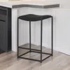 Hivvago Black Genuine Leather And Iron Backless Counter Height Bar Chair In Black