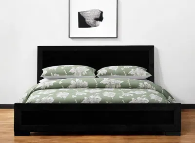 Hivvago Black Inlaid Panels Solid Wood Queen Bed Frame