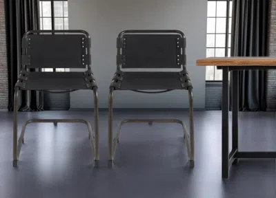 Hivvago Black Leather Metal Open Back Dining Side Chair In Gray