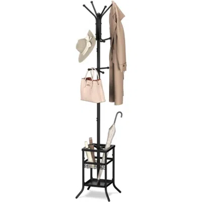 Hivvago Black Metal Coat Rack Entryway Hall Tree With Umbrella Holder In Multi