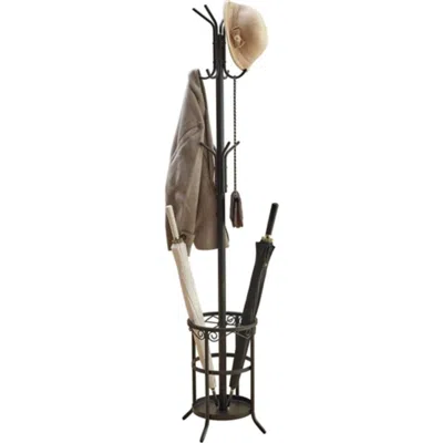 Hivvago Black Metal Entryway Coat Rack Hall Tree With Umbrella Stand In Metallic