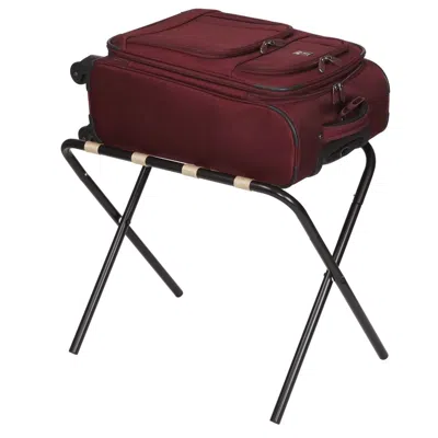 Hivvago Black Metal Folding Luggage Rack With Khaki Fabric Straps In Burgundy