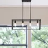 Hivvago Black Metal Four Light Caged Rectangular Hanging Pendent Light In Black