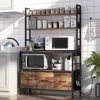Hivvago Black Metal Kitchen Baker's Rack With Brown Wood Shelves And Storage Cabinets In Black