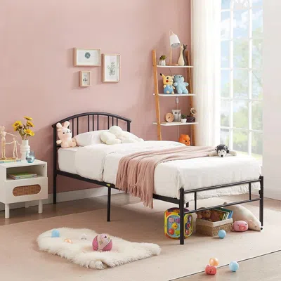 Hivvago Black Metal Platform Bed Frame With Arched Headboard