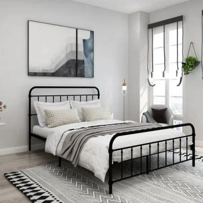 Hivvago Black Metal Platform Bed Frame With Rounded Headboard Footboard