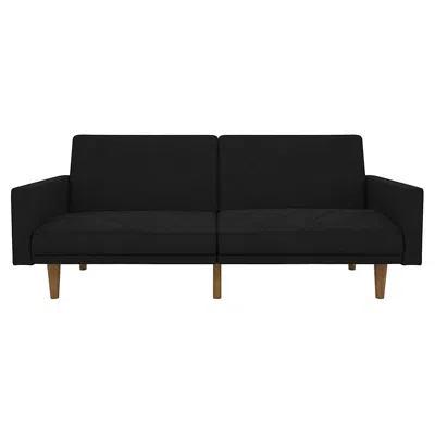 Hivvago Black Mid-century Modern Linen Upholstered Sofa Bed With Classic Wood Legs