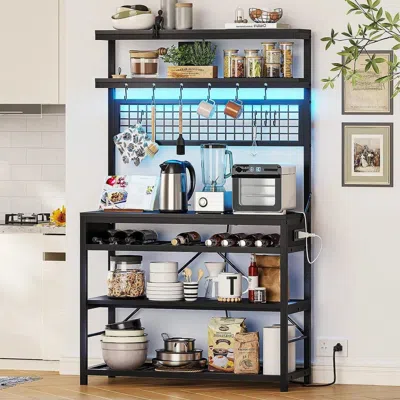 Hivvago Black Modern Industrial Kitchen Baker's Rack With Multi-color Led Lights