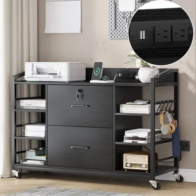 HIVVAGO BLACK PRINTER STAND BOOKCASE POWER STATION MOBILE OFFICE FILE CABINET
