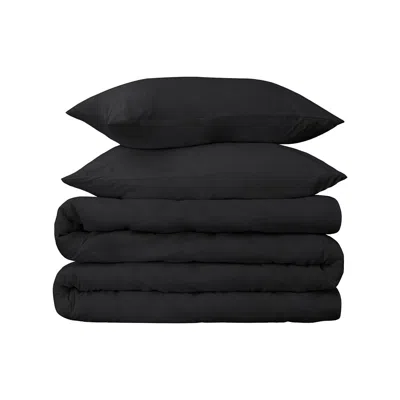 Hivvago Black Queen Cotton Blend 650 Thread Count Washable Duvet Cover Set