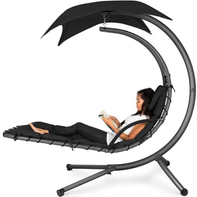 Hivvago Black Single Person Sturdy Modern Chaise Lounger Hammock Chair Porch Swing