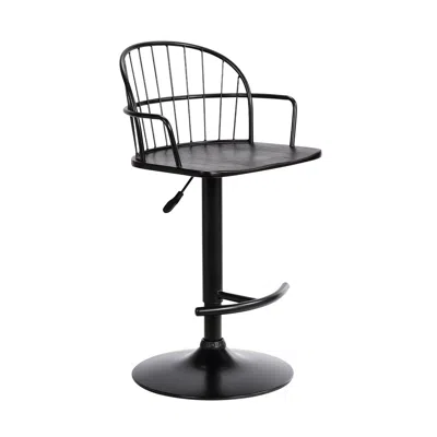 Hivvago Black Solid Wood And Iron Low Back Adjustable Height Bar Chair