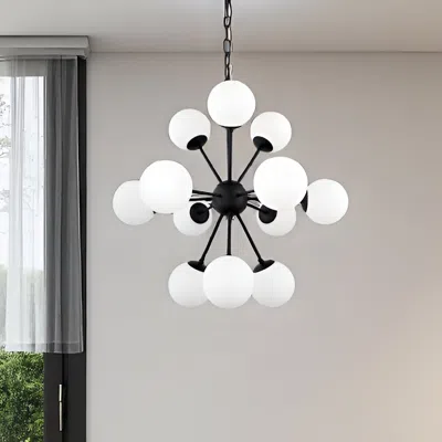 Hivvago Black Sputnik Multi Light Frosted Metal And Glass Dimmable Chandelier With White Shades