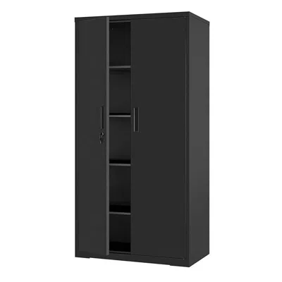 Hivvago Black Steel Lockable Storage Cabinet Shelving Unit With 4 Adjustable Shelves