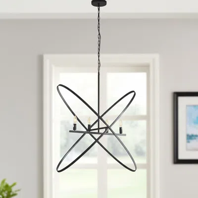 Hivvago Black Unique Statement Four Light Metal Chandelier
