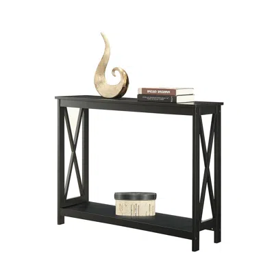 Hivvago Black Wood Console Sofa Table With Bottom Storage Shelf