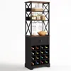 Hivvago Black/brown Wine Rack Kitchen Bar Storage Cabinet Shelf With Glass Holders In Black