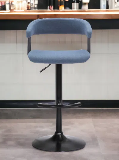 Hivvago Blue And Black Fabric With Metal Swivel Adjustable Height Bar Chair