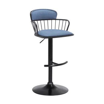 Hivvago Blue And Black Fabric With Metal Swivel Low Back Adjustable Height Bar Chair
