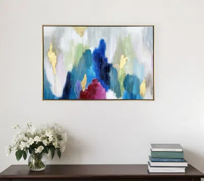 Hivvago Blue And Multi Mod Abstract Gold Floater Frame Wall Art