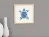Hivvago Blue And White Distressed Metal Sea Turtle Brown Frame Wall Art In Multi
