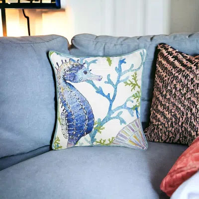 Hivvago Blue And White Seahorse Marine Throw Pillow