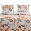 Hivvago Blue Beige Birds Animals Floral Microfiber Reversible Quilt Set In Multi