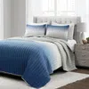 Hivvago Blue Grey Lightweight Crinkle Fabric 3 Piece Quilt Set