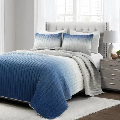 Hivvago Blue Grey Lightweight Crinkle Fabric 3 Piece Quilt Set